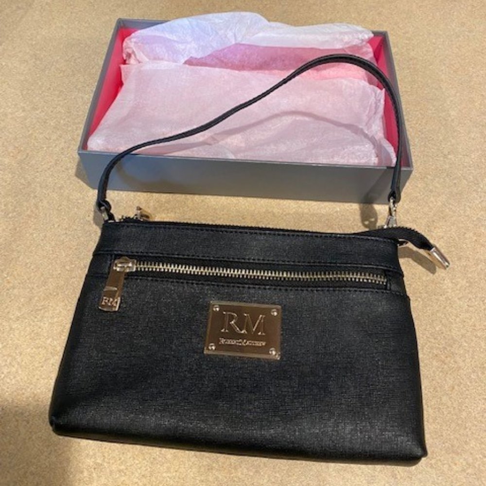 Robert Matthew Blk Sofia 24k Gold Leather Bag NIB